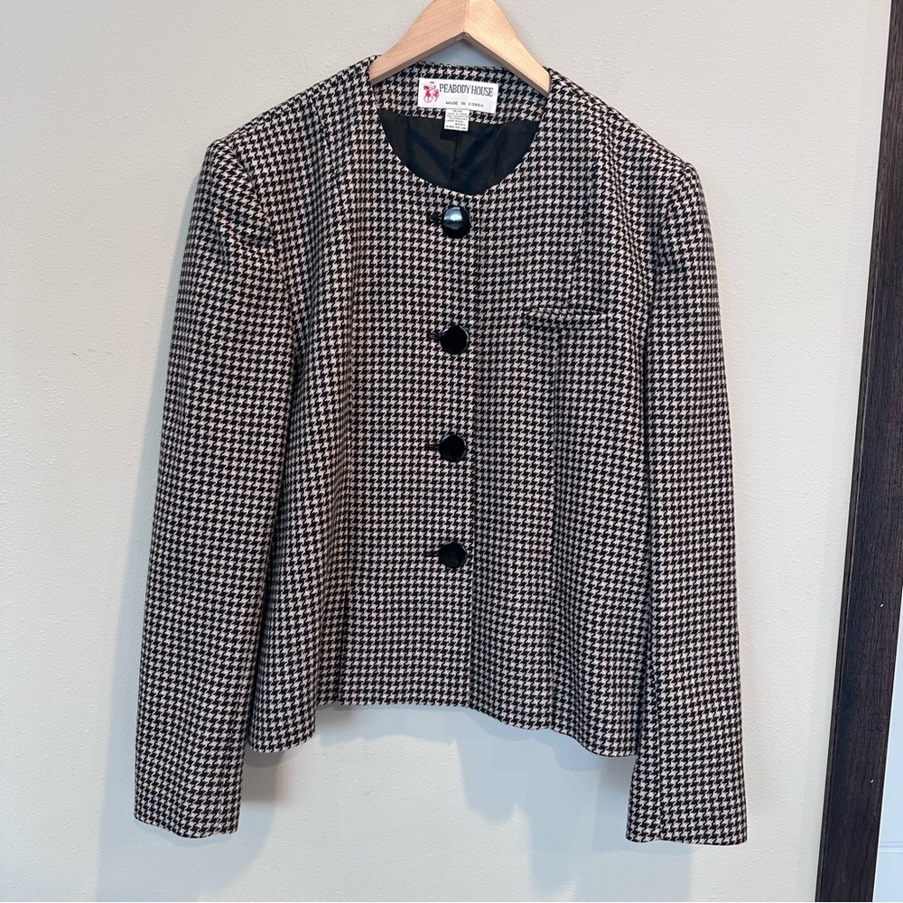 Peabody House Vintage Houndstooth Wool Blend Blazer/Jacket Women’s 13/14 Preppy